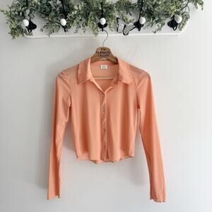 Aritzia Wilfred Pose Waist Long Sleeve Semi Sheer Cropped Blouse Small AB08
